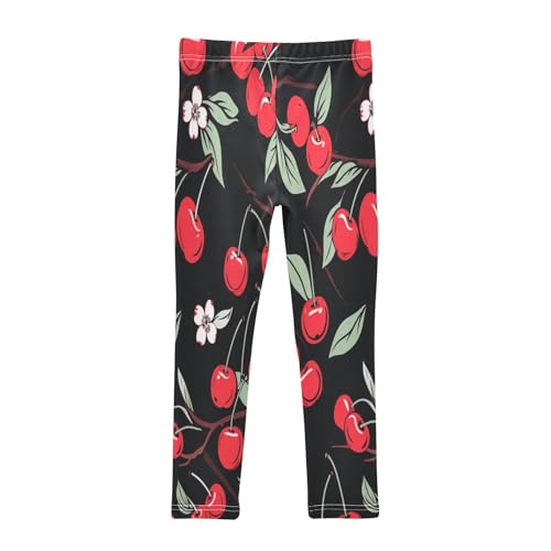 Toddler Girls Leggings Printed Yoga Pants Leggings Cherry Black Background for Kids2