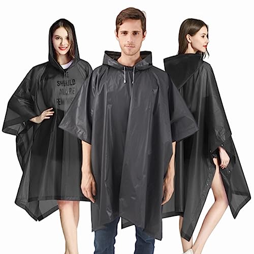 RUISHYY Rain Ponchos for Adults (2-5 Pack), Reusable EVA Rain Poncho Portable Rain Coats for Men Women Waterproof with Hood, 5 Black, One size