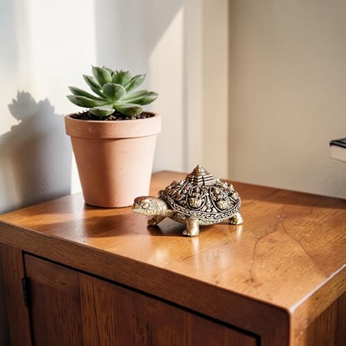 Image of Brass Finecrafted Ashta Lakshmi Tortoise in Antique Gold Finish | Shri Yantra Engraved On Tortoise | Ideal for Decor, Vastu & Goodluck | Length : 3 Inch. Weight: 55 Grams
