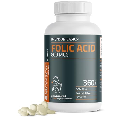 Bronson Folic Acid 800 MCG Supports Prenatal Development Non-GMO 360 Tablets