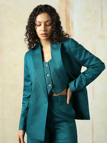 Image of High Star Women Solid Longline Length Oversized Notch Lapel Collar Full Sleeve Blazer