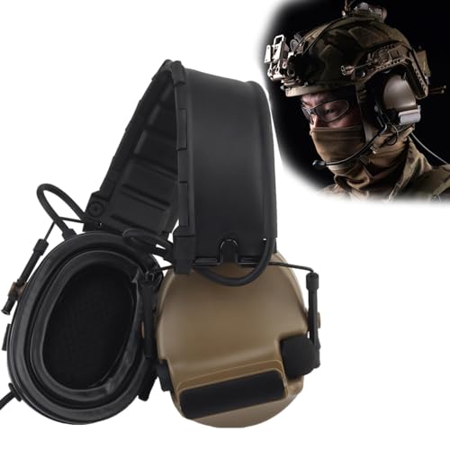 TACWJDM Tactical Communication Headset, Electronic Earmuffs with Microphone, Active Shooting Ear Protection for Hunting(TAN)