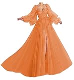 Prom Dresses Orange Ball Gown Puffy Sleeve Dress Women Plus Size Tulle Dress for Photoshoot Size 26