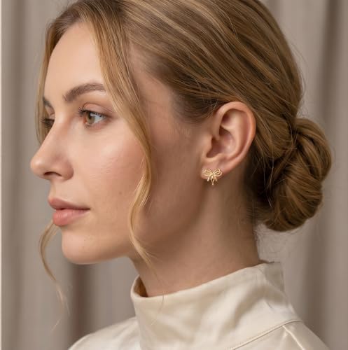 Image of Reffeer Solid 925 Sterling Silver Bow Hoop Earrings Ribbon for Women Girls Bowknot Hoop Earrings Huggie