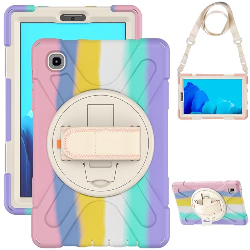 Étui Samsung Galaxy Tab A7 Lite 8.7 Rose antichoc avec support rotatif et bandoulière
