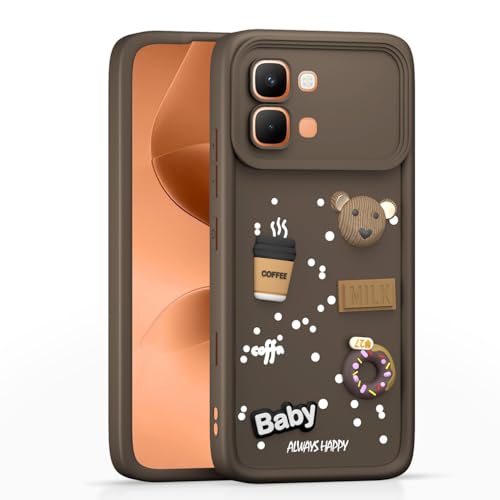 Image of Pikkme Back Cover for Infinix Note Edge 5G | 3D Bear Silicone Cute & Fun Coffee Cartoon | Full Body Protection Bumper Case (Brown)