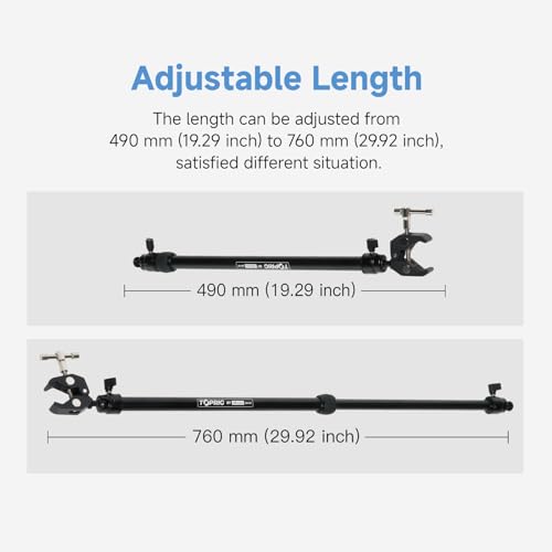 Image of Toprig Accsoon Camera Slider Support Arm (2 Pack) with C Clamps&Extendable Arms, Tripod stabilizer Support Rods, Aluminum Alloy Tripod Stability Arm for Motorized Camera Slider Stable Shooting-30inch
