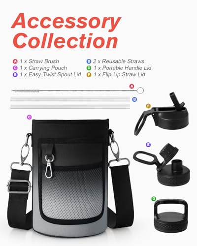 Image of Coolflask Half Gallon Water Bottle Insulated with Straw & 3 Leakproof Lids