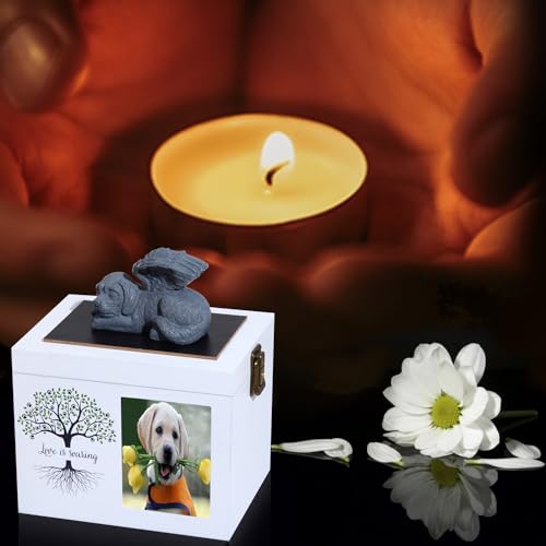Haustier-Asche-Box-Urnen für Hunde- oder Katzen-Gedenken, XLarge Holz-Bestattungs-Einäscherungs-Urnen mit Bilderrahmen, Gedenk-Erinnerungs-Aufbewahrungsbox mit schwarzem Flanell als Auskleidung