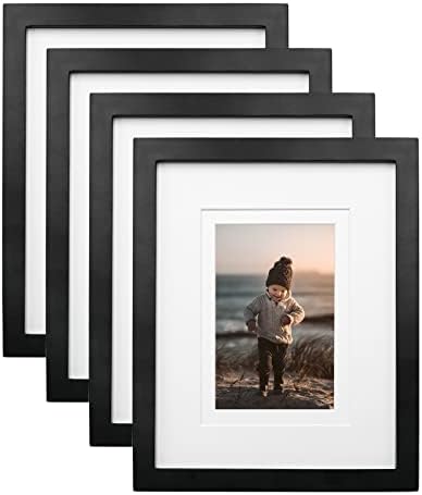 KINLINK 8x10 Picture Frames Black, Wood Frames with Acrylic Plexiglass for Pictures 4x6/5x7 with Mat or 8x10 without Mat, Tabletop and Wall Mounting Display, Set of 4