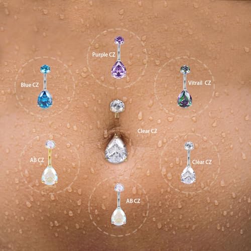 AROWRO Gold Belly Button Ring G23 Titanium Hypoallergenic 14G belly ring for Women Men Teardrop Navel Piercing Jewelry 10mm Barbell With Cubic Zircon4