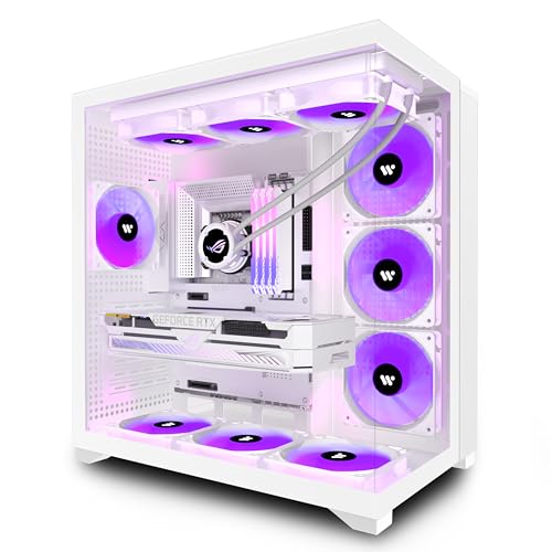 KEDIERS Case PC - PC da gioco ATX Tower in vetro temperato con 3 ventole ARGB，W01，bianco