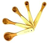 Kitchen Bamboo Wood Measuring Spoons for Measuring Dry and Liquid Ingredients , Pack of 5 - 1Tbsp,1Tsp,1/2Tsp,1/4Tsp,1/8Tsp
