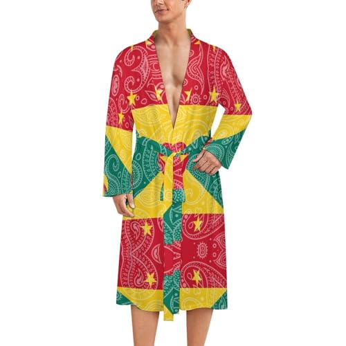 Grenada Flag Paisley Pattern Funny Men's Robe Soft Lightweight Bathrobe Long-sleeve Spa Robes