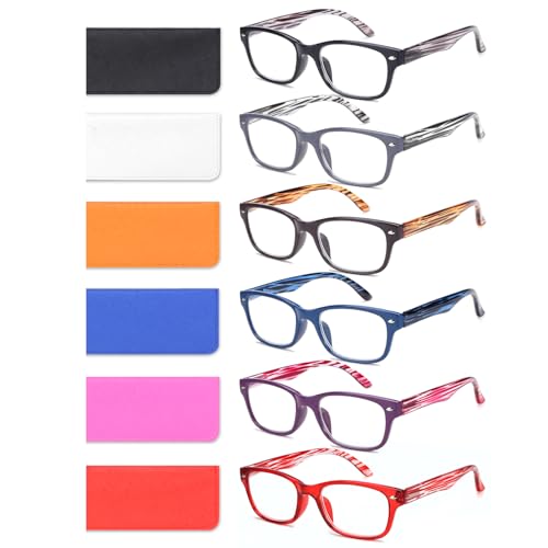 BLOEXCLU 6 Pack Reading Glasses for Women Men Blue Light Blocking Spring Hinge Computer Readers, Anti Eyestrain/Glare (6 Mixed C1, 2.5, Diopters)