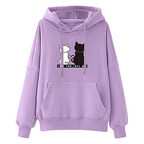 KOG Hoodie für Damen Baumwolle Hoodies Einfarbig Sweatshirt mit Kapuze...