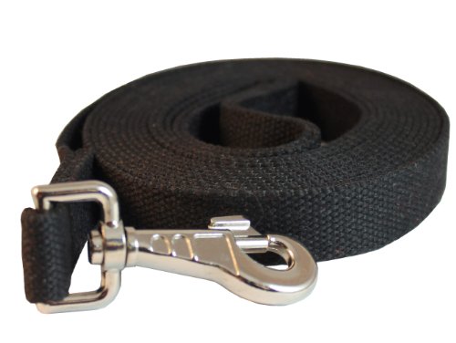 Dog Leash 3/4" Wide Cotton Web 15 Ft Long Black For Training Swivel Locking Snap