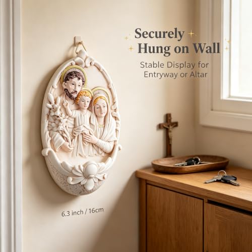 Image of KOMI Holy Family Resin Holy Water Font for Home Altar Wall Hanging Decor Catholic Gifts