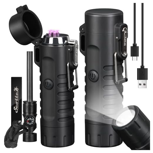 Scotte Plasma Windproof arc Lighter Electric Lighter and LED Flashlight - 2 in 1 (Black)/5-in-1 Magnesium Fire Starter for Emergency Survival Kits, Camping, Hiking, All-Weather Magnesium Ferro Rod