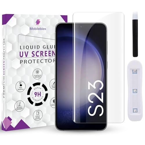 Image of Mobilebies Premium HD+ UV Tempered Glass Screen Protector For Samsung S23 / S22 (6.1 Inch, Pack of 1) Full Adhesive UV Curved Screen Protector HD Clarity Case Friendly with installation kit & Guide