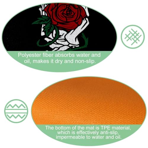 Tapis de cuisine antidérapants lavables à motif rose et squelette