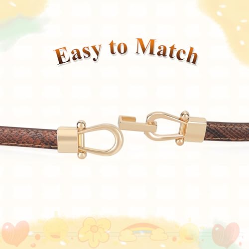 Leather Skinny Girl Belt for Dress Adjustable Thin Waist Belt with Golden Buckle 2 Pack3