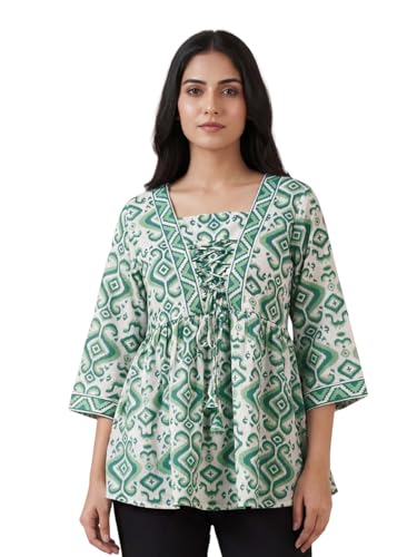 Image of Leriya Fashion Women's Rayon Paisley Printed Regular Fit Tunic Western Tops Short Kurti Comfortable Everyday Wear & Half Sleeves, Collar Neck (Available in Plus Size)