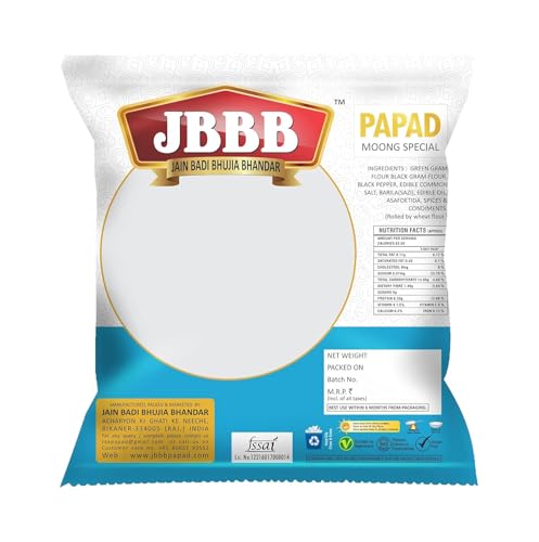 Image of JBBB Moong Special Plain Papad - 400g | Rich in Traditional Indian Taste, Aroma & Flavour | Home Made, Healthy & Tasty Snacks | Ideal for Lunch, Dinner & Festivals(Pack of 1)