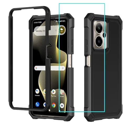 for Cricket Outlast 5G 2024 Case/AT&T Motivate Pro 5G Case with Screen Protector Outlast 5G Phone Case Front Soft Silione Frame Frosted PC Back Military Grade Corner Cover for ATT Motivate Pro Black