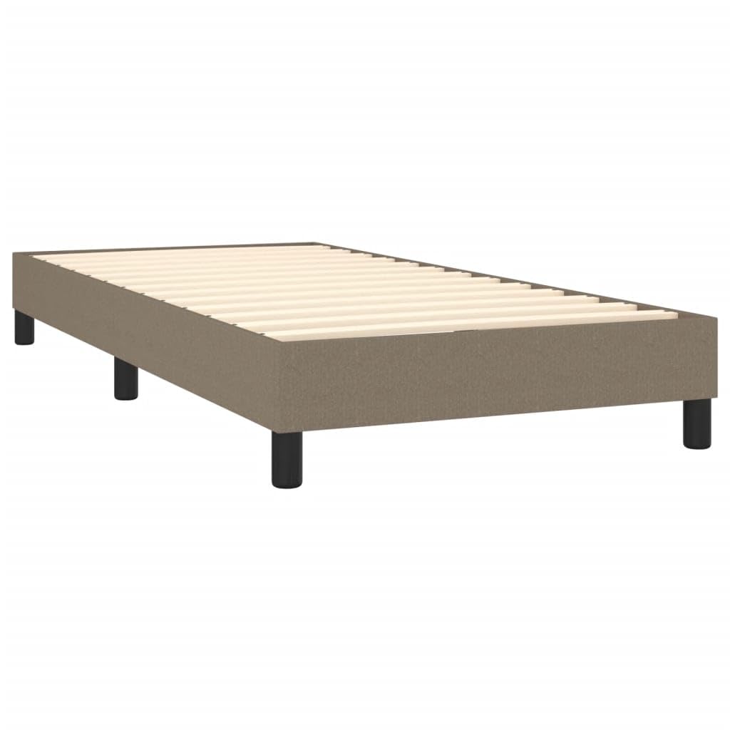 Cama individual con somier, 90 x 190 cm, en color topo con luces LED, cabecero de altura ajustable, colchón de muelles ensacados y cubrecolchón para jóvenes invitados dormitorio