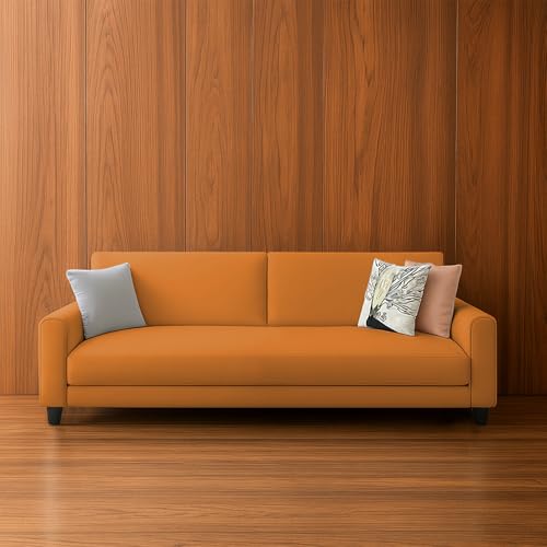 Image of Kathleen 3 Seater Sofa Set for Living Room - Foldable Convertible Couch Furniture for Home, Office or Guest Use, Modern Designer Stylish Comfortable (Orange)