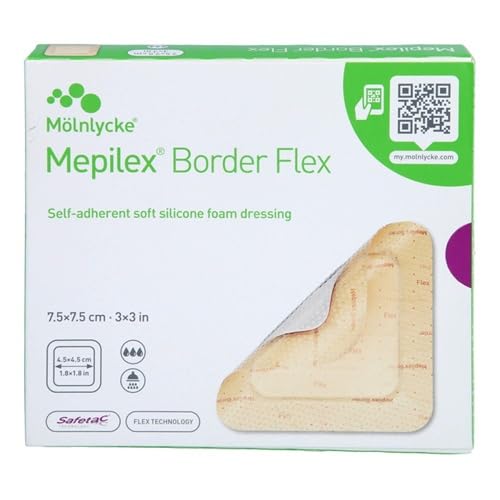 Mepilex Border Flex 7,5 cm x 7,5 cm, samoprzylepny, delikatny bandaż z pianki silikonowej, sterylny opatrunek, 5 sztuk