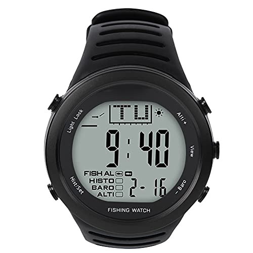 腕時計 釣り腕時計 デジタル腕時計 防水 アウトドア 登山 旅行(黒)