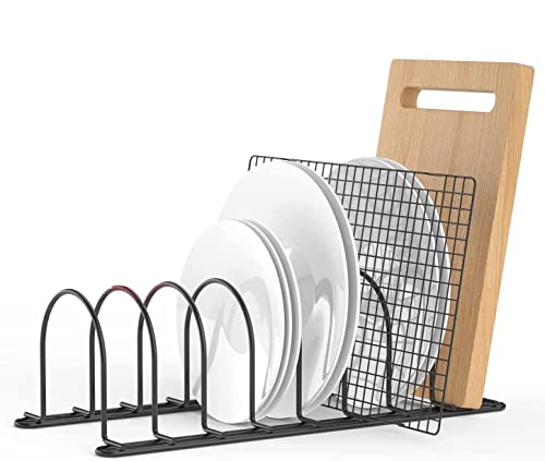 Image of Dish Rack Organizer for Kitchen - 7 Compartment Countertop Dish Drying Rack, Space-Saving Black Iron Dish Drainer Rack, 14 x 8 x 8 Inches