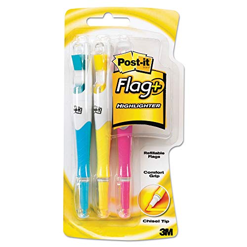 Post-it 689-HL3 Flags and Highlighters, Chisel Tip, Assorted Colors, 3 Highlighters/Pack