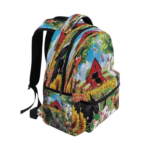 Bird Pig Sheep Horse Sunflower Backpack for School Boys Girls Adults Kids Bookbag Laptop Bag 18L2