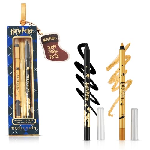Profusion Cosmetics Harry Potter Holiday 2 PC Eyeliner Pencil Set Black Gold Eye Liner with Matte & Shimmer Finish Waterproof Long-Wear Vegan & Cruelty-Free Makeup Kit