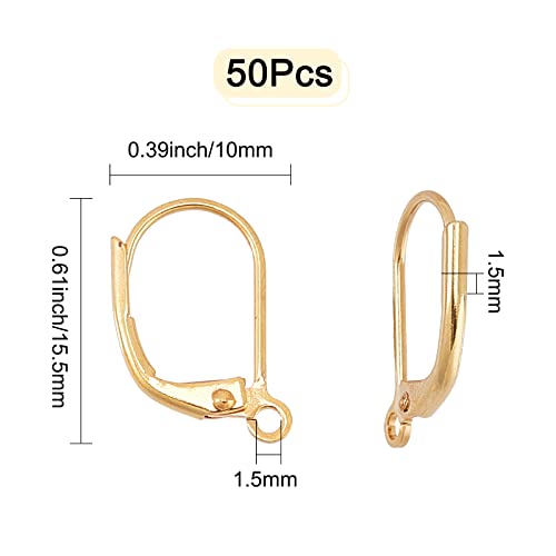 CREATCABIN 1 Box 50pcs Leverback Earring Findings 18K Gold Plated Ear Wire Lever Back Clip Earring Connector With Closed Ring for DIY Jewelry Making 10x15.5x1.5mm - Image 2