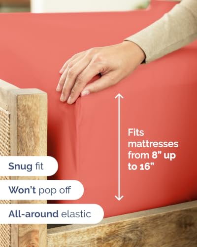 Image of Flex Top Split Head King 6 Piece Sheet Set - Breathable & Cooling - Coral