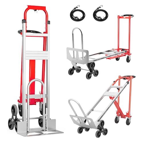 TEUWXLO Convertible Hand Truck -1,000 lb Heavy-Duty Aluminum & Steel Dolly, 3-in-1 Mode with Stair-Climbing Wheels & 5' Swivel Casters for Warehouse, Moving, Delivery