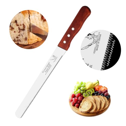 HTBMALL Bread Knife, Stainless Steel fine Serrated Bread Knife for Homemade Bread, Cakes & Bagels, 10 Inch Kitchens Knifes Saw Breads Cutter, Bagel Sourdough Slicer Knifes with Wooden Handle