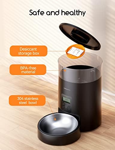 Automatic Cat Feeder, Meowant 4L Timed Pet Dry Food Dispenser with Stainless Steel Bowl, Anti-Clog Design Pet Feeder with Dual Power Supply, 4 Meals for Cats Dogs Small Animals, Removable for Cleaning