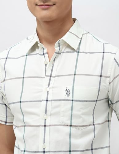 Image of U.S.Polo Association Men's Windowpane Checked Tailored Fit Shirt (USSHT3039H Ivory 44)