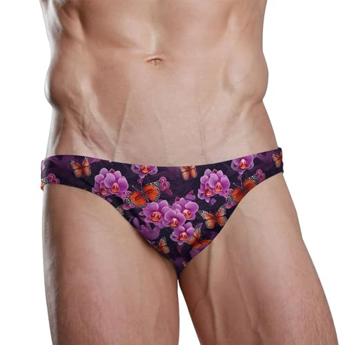 Purple Butterfly Flower Swim Briefs for Men Swimsuit Bikini Swimwear S B04016112