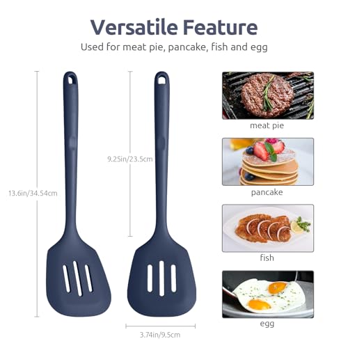 Image of U-Taste Silicone Turner Slotted Spatula, 13.6 inchLong /3.7 inch Wide, Midnight Blue