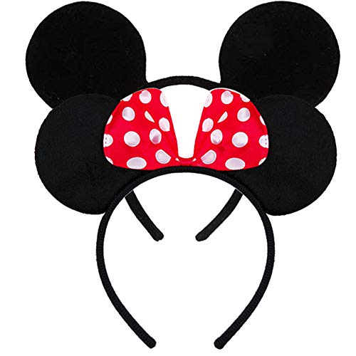 FANYITY Mouse Ears Headbands Sequin Hair Band for Girls Women Boys Party, 2 Pieces(RED POINT&BLACK)