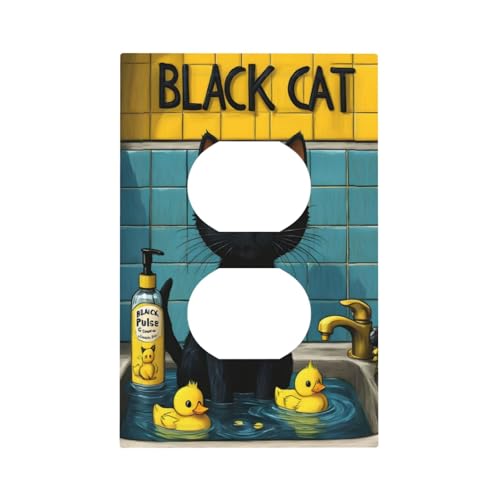 Decorative Outlet Covers Novelty Black Cat Funny Duck Bath 1 Gang Duplex Light Switch Cover Plate Wall Plates for Electrical Outlets Switchplate Faceplate for Home Decor