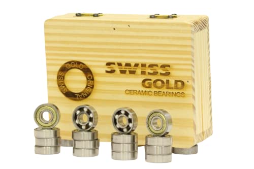 Image of Swiss Gold 627 / 608Z Hybrid Ceramic Bearings(7mm) /(8mm) for Quad & Inline Skates(Pack of 16) (627ZZ)(INLINE))