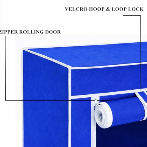 Image of EASY BUY 4 Shelves Shoe Rack Plastic Blue with Zip Door Cover & Side Pockets, Multiuse Storage Rack for Footwear, Toys, Clothes with Dustproof Cover 4 Shelves