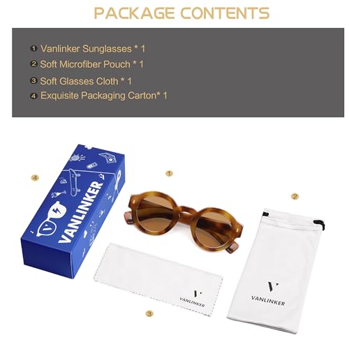 Image of VANLINKER Vintage Round Polarized Sunglasses for Women Men Trendy Shades Retro Circle Sun Glasses VL9743